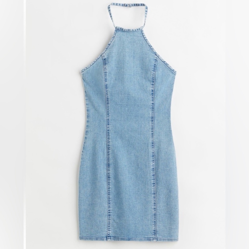 NWT H&M Light Blue Denim Halter Dress
